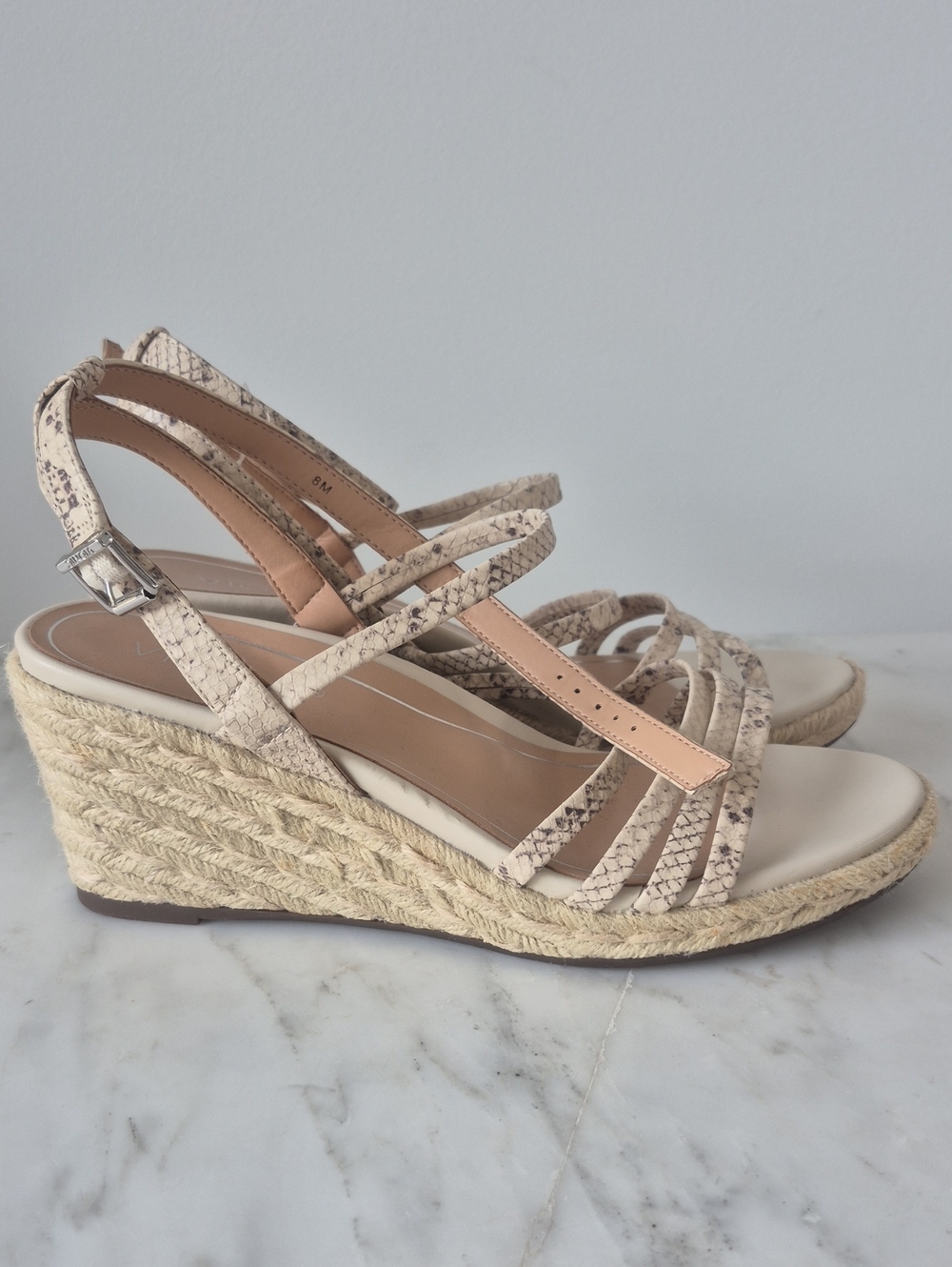 Vionic AYDA Beige Snake-Print Espadrille Wedge Sandals